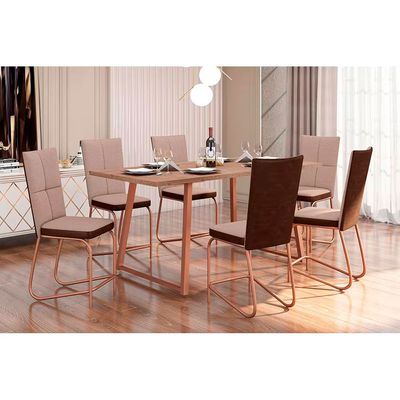 Conjunto de Mesa Jantar 6 Cadeiras Fabone Atlanta Aço Carbono Estofadas Cobre