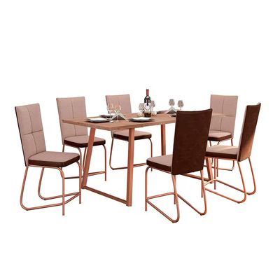 Conjunto de Mesa Jantar 6 Cadeiras Fabone Atlanta Aço Carbono Estofadas Cobre