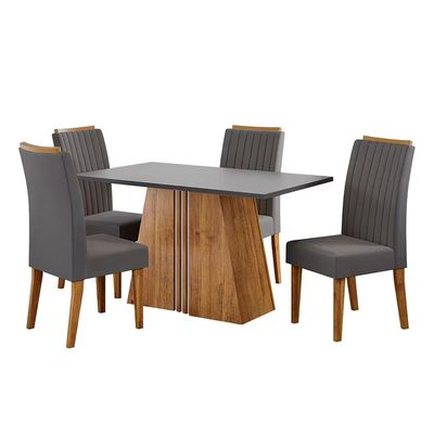 Mesa de Jantar 04 Cadeiras Lumina Estofada Veludo Viero Grafite