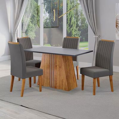 Mesa de Jantar 04 Cadeiras Lumina Estofada Veludo Viero Grafite