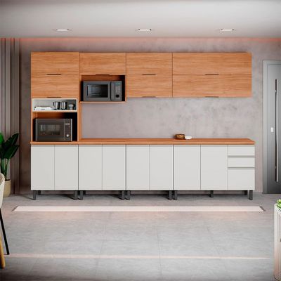 Cozinha Completa Itatiaia Ideale 7 Peças Armários Aéreos Balcões Paneleiro Cinamomo/Off White