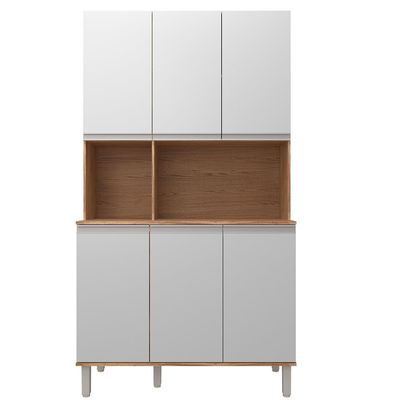 Cozinha Compacta Bartira Jaspe 107,5cm 6 Portas 3 Prateleiras Damasco e Branco Damasco com Branco