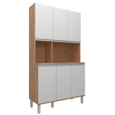 Cozinha Compacta Bartira Jaspe 107,5cm 6 Portas 3 Prateleiras Damasco e Branco Damasco com Branco