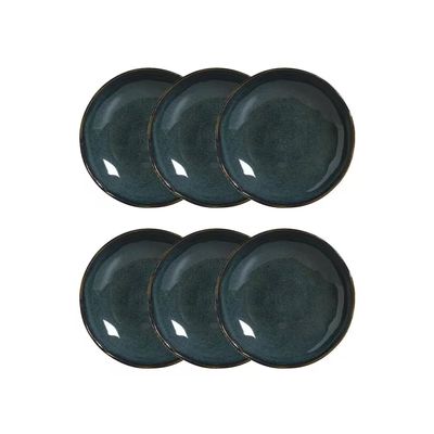 Conjunto 6 Pratos Fundos 830ml 22,5cm Stoneware Bio Oceano Esmalte Reagente Porto Brasil Azul