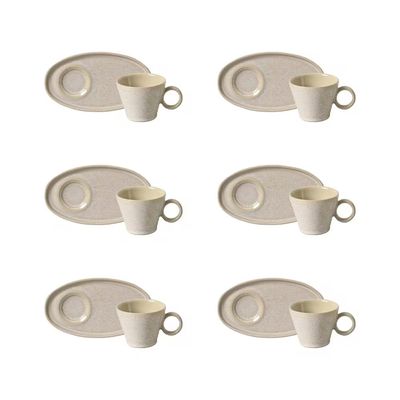 Jogo de 6 Xícaras e 6 Pires Ovais de Café 110ml Stoneware Neo Latte Porto Brasil n/a