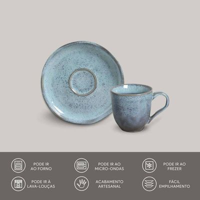 Jogo de 6 Xícaras e Pires de Café 120ml Stoneware Bio Breeze Porto Brasil n/a