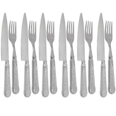 Faqueiro Nobre 12 Peças Churrasco Prateado Garfos e Facas Aço Inox Jantar Churrascaria