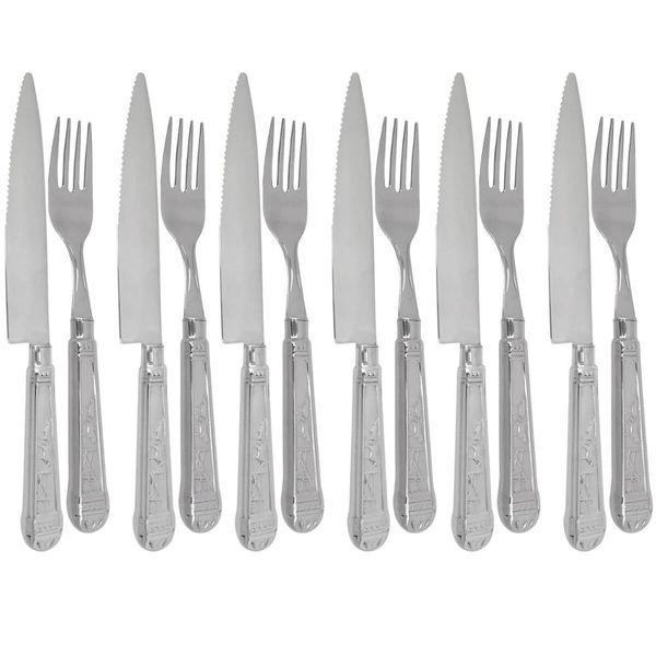 Faqueiro Nobre 12 Peças Churrasco Prateado Garfos e Facas Aço Inox Jantar Churrascaria