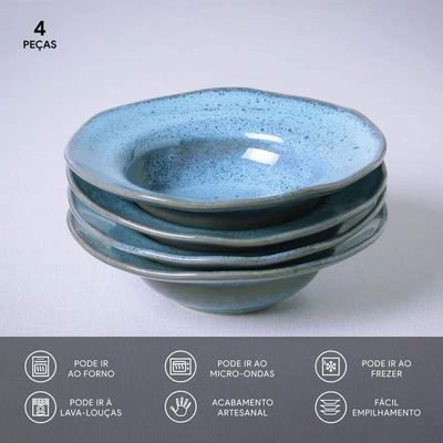 Conjunto de Pratos de Sobremesa Porto Brasil Orgânico Breeze Azul 250ml - 4 Peças n/a