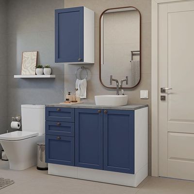 Conjunto Gabinete Para Banheiro 110cm 3 Gavetas 3 Portas Vik Madesa 01 Branco-azul