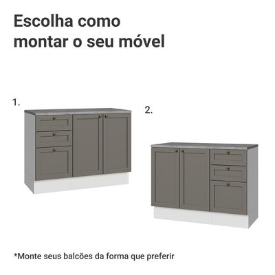 Conjunto Gabinete Para Banheiro 110cm 3 Gavetas 3 Portas Vik Madesa 01 Branco-cinza