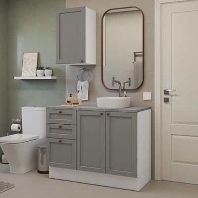 Conjunto Gabinete Para Banheiro 110cm 3 Gavetas 3 Portas Vik Madesa 01 Branco-cinza