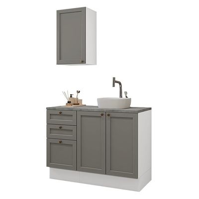 Conjunto Gabinete Para Banheiro 110cm 3 Gavetas 3 Portas Vik Madesa 01 Branco-cinza