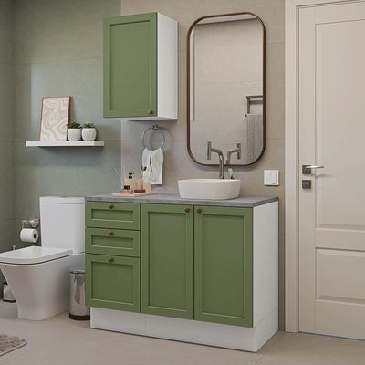 Conjunto Gabinete Para Banheiro 110cm 3 Gavetas 3 Portas Vik Madesa 01 Branco-verde