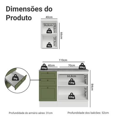 Conjunto Gabinete Para Banheiro 110cm 3 Gavetas 3 Portas Vik Madesa 01 Branco-verde