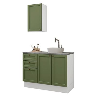 Conjunto Gabinete Para Banheiro 110cm 3 Gavetas 3 Portas Vik Madesa 01 Branco-verde