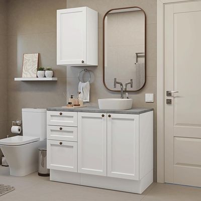 Conjunto Gabinete Para Banheiro 110cm 3 Gavetas 3 Portas Vik Madesa 01 Branco