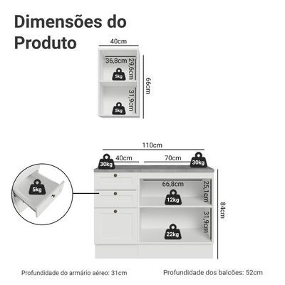 Conjunto Gabinete Para Banheiro 110cm 3 Gavetas 3 Portas Vik Madesa 01 Branco