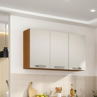 Armário Aéreo De Cozinha Itatiaia 120cm Em Madeira Cinamomo-off White Vegas