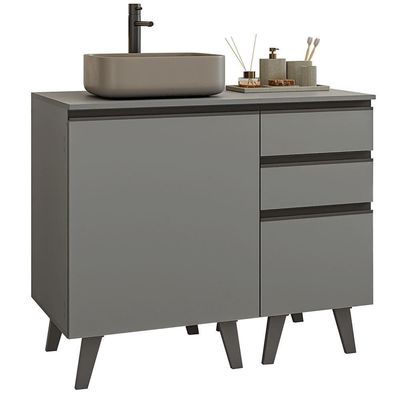 Gabinete Para Banheiro 100cm 1 Porta 3 Gavetas Nice Madesa 04 Cinza