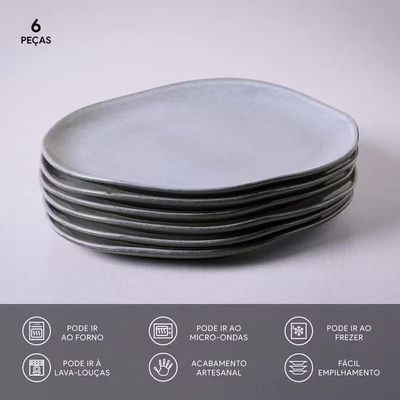 Conjunto de Pratos Oval Orgânico Dust 31cm 06 Peças Porto Brasil Preto