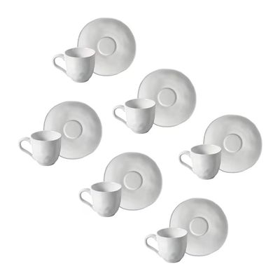 Jogo de 6 Xícaras e Pires de Café 120ml Stoneware Orgânico New White Porto Brasil n/a