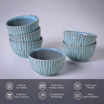 Conjunto de Ramequin Médio Orgânico Breeze 9x5cm 6 Peças Porto Brasil Azul