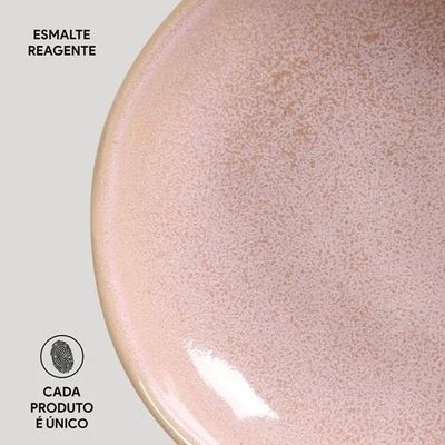 Conjunto 6 Pratos Fundos 830ml 22,5cm Stoneware Bio Litchi Rosa Esmalte Reagente Porto Brasil Rosa Claro