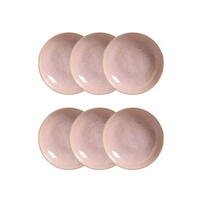 Conjunto 6 Pratos Fundos 830ml 22,5cm Stoneware Bio Litchi Rosa Esmalte Reagente Porto Brasil Rosa Claro