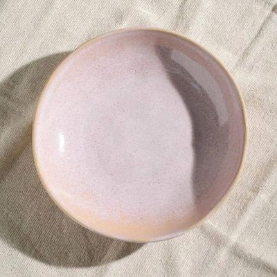 Conjunto 6 Pratos Fundos 830ml 22,5cm Stoneware Bio Litchi Rosa Esmalte Reagente Porto Brasil Rosa Claro
