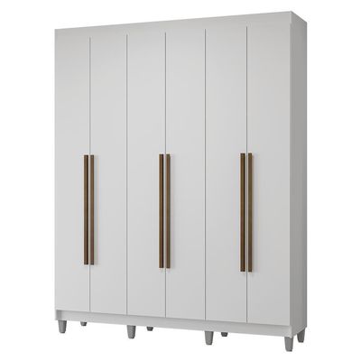 Guarda-roupa Casal Com Pés 6 Portas Batentes Branco/branco/rustic Netuno Madesa