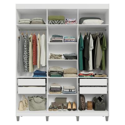 Guarda-roupa Casal Com Pés 6 Portas Batentes Com Espelho Branco/branco/rustic Venus Madesa