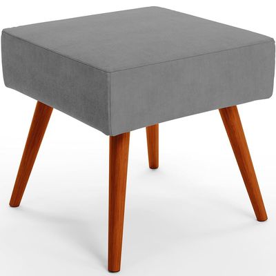 Puff Banqueta Decorativa com Pés Palito Lívia W01 Suede Cinza - Lyam Decor