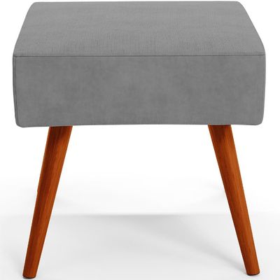 Puff Banqueta Decorativa com Pés Palito Lívia W01 Suede Cinza - Lyam Decor