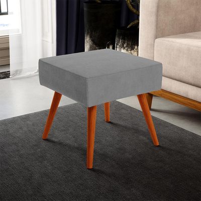 Puff Banqueta Decorativa com Pés Palito Lívia W01 Suede Cinza - Lyam Decor