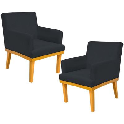 Kit 02 Poltronas Decorativas Para Sala de Estar Base Mel Beatriz W01 Suede Preto - Lyam Decor