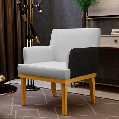 Kit 3 Poltronas Decorativas Para Sala de Estar Beatriz W01 Linho Cinza Couríssimo Preto - Lyam Decor