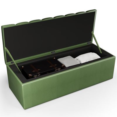 Kit Cabeceira Cama Box Casal Queen 160cm Calçadeira Baú Dália W01 Facto Verde Musgo - Lyam Decor