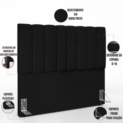 Kit Cabeceira Cama Box Casal 140cm Com Calçadeira Recamier Baú Dália W01 Suede Preto - Lyam Decor