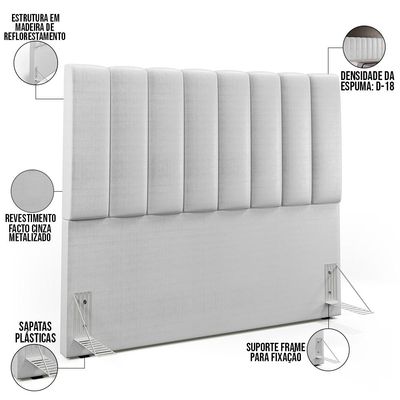 Cabeceira Cama Box Casal 140 Cm Dália W01 Facto Cinza Metalizado - Lyam Decor