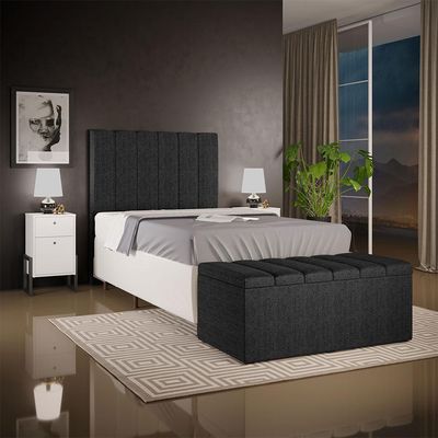 Kit Cabeceira Cama Box Solteiro 100cm e Calçadeira Recamier Baú Dália W01 Linho Chumbo - Lyam Decor
