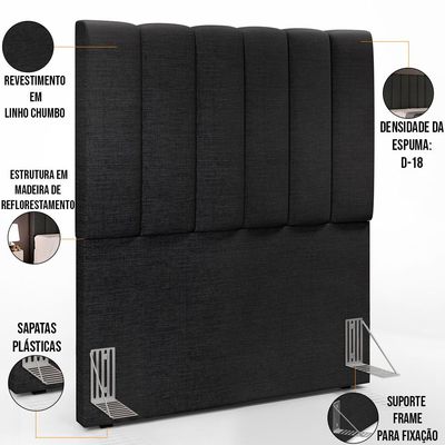 Kit Cabeceira Cama Box Solteiro 100cm e Calçadeira Recamier Baú Dália W01 Linho Chumbo - Lyam Decor