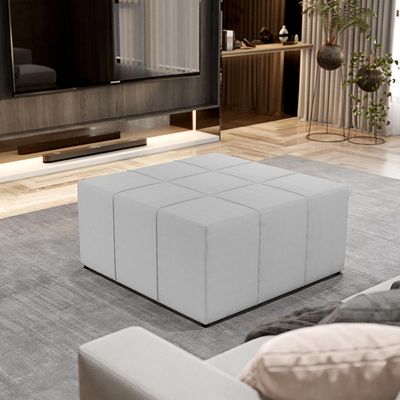 Puff Decorativo Para Sala de Estar Quadrado Milano 90x90cm W01 Linho Cinza - Lyam Decor