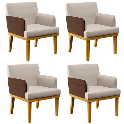 Kit 4 Poltronas Decorativas Para Sala De Estar Beatriz W01 Linho Cru Couríssimo Marrom - Lyam Decor
