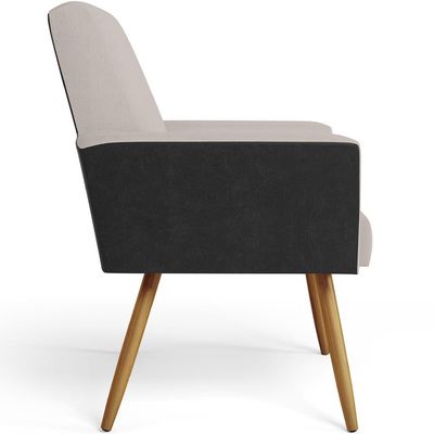Poltrona Decorativa Maria W01 Pés Palito Linho Bege Couríssimo Preto - Lyam Decor