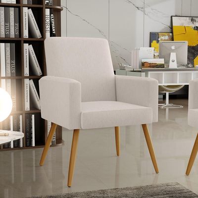 Kit 03 Poltronas Decorativas Para Sala Estar e Recepção Maria W01 Pés Palito Linho Cru - Lyam Decor