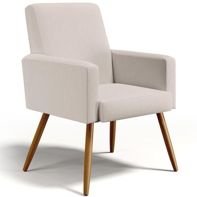 Kit 03 Poltronas Decorativas Para Sala Estar e Recepção Maria W01 Pés Palito Linho Cru - Lyam Decor