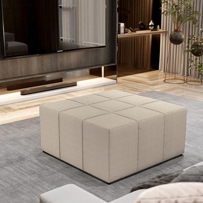 Puff Decorativo Para Sala de Estar Quadrado Milano 90x90cm W01 Linho Bege - Lyam Decor