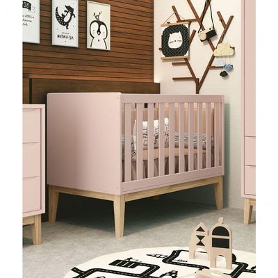 Berço Americano Classic New Rosa Fosco Com Natural - Reller