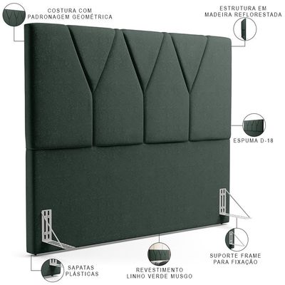 Cabeceira Cama Box Casal 140 cm Aurora W01 Linho Verde Musgo - Lyam Decor